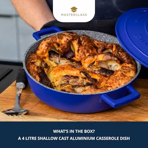 MasterClass Cast Aluminium Non-Stick Casserole Dish with Self-Basting Lid, Blue, Diameter: 28 cm, Volume: 4 l – 2