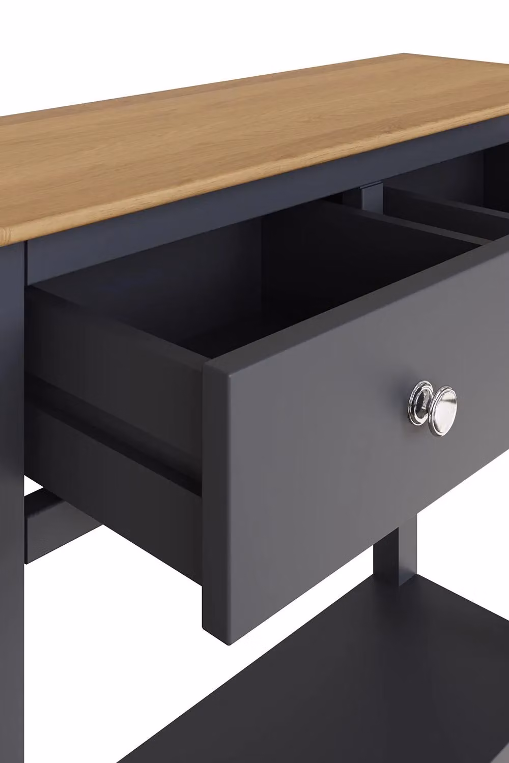 FWStyle 2 Drawer Console Table with Oak Top in Graphite Blue – 3