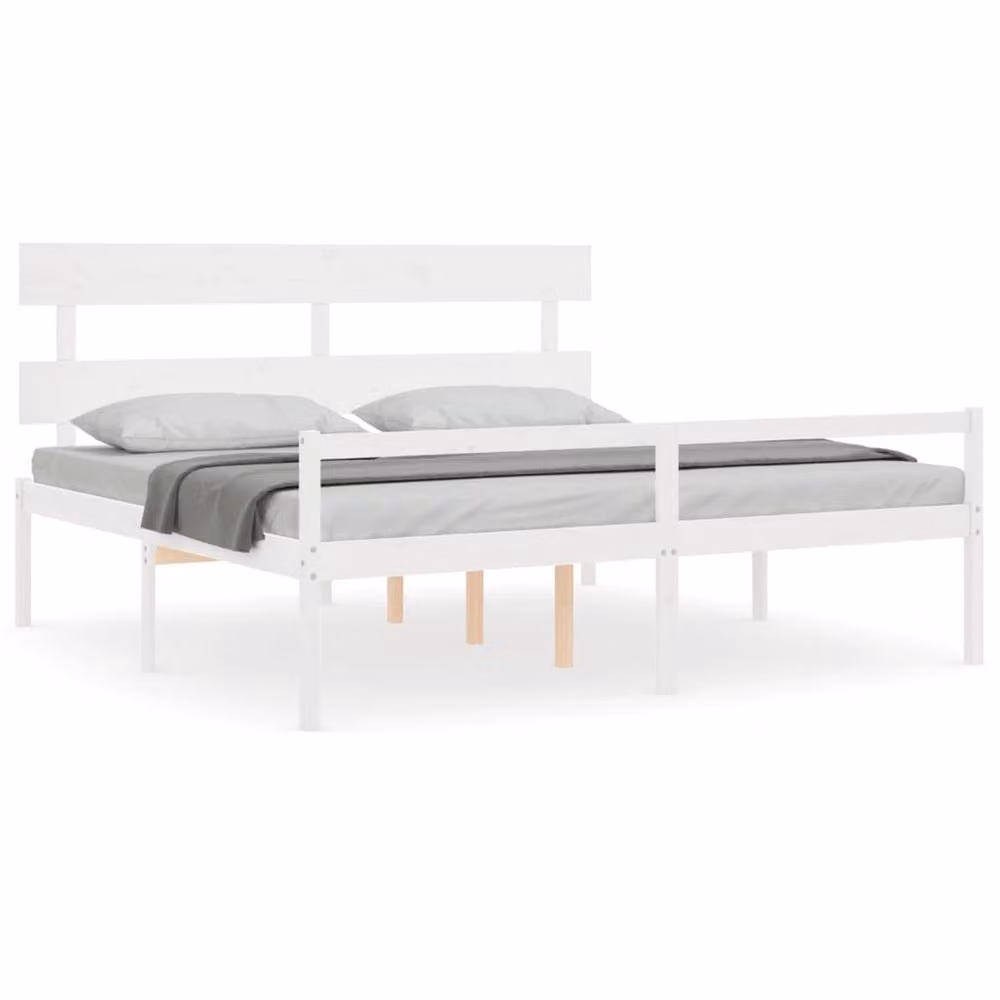 Berkfield Home Solid Wood Pine Bed Frame with Headboard in White, 200 x 200 cm – 2