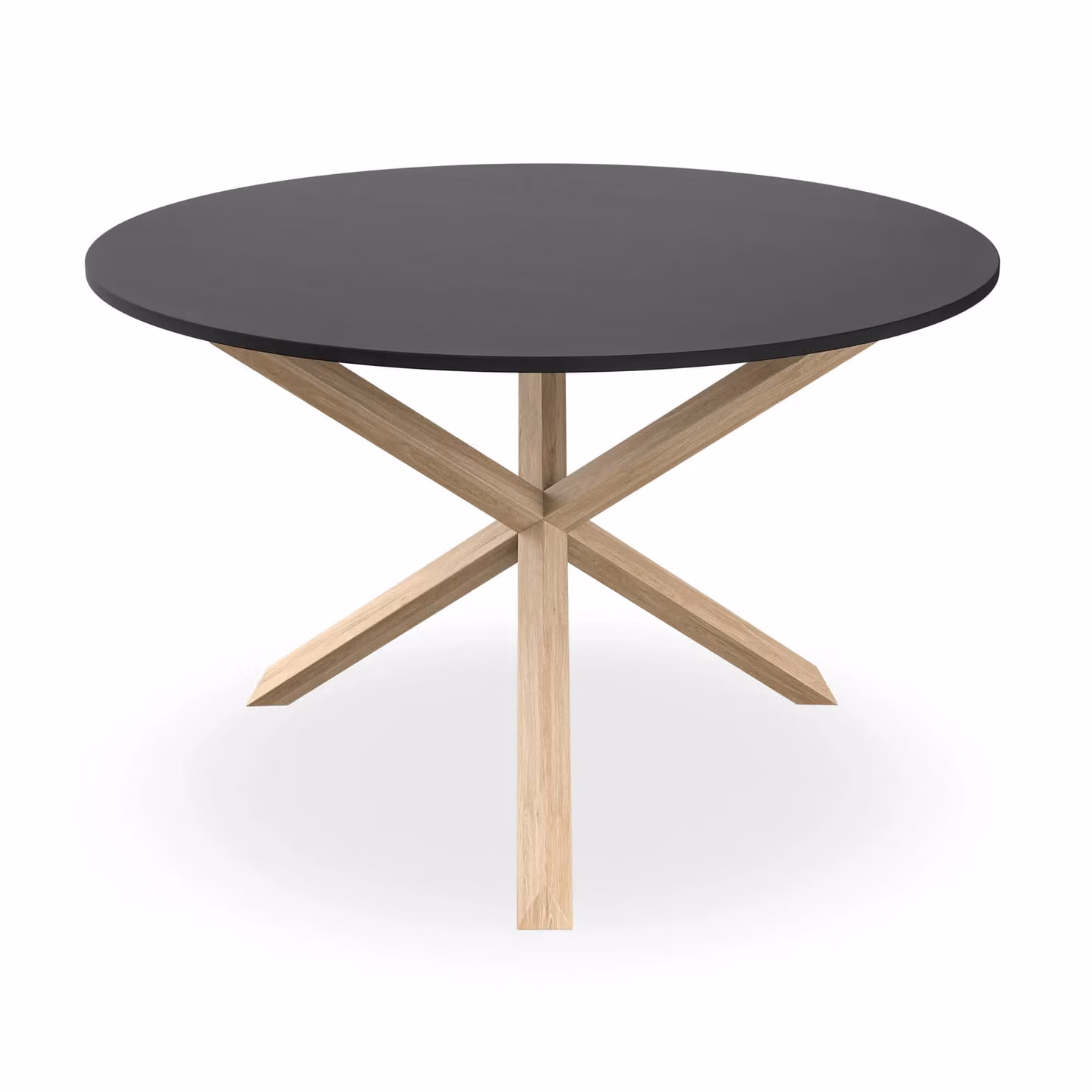 More4Homes Malvern Round Glass Dining Table with Solid Oak Legs, Black, Diameter: 120 cm, Height: 75 cm – 2