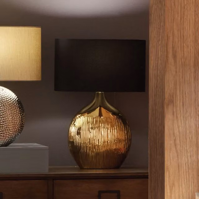 Pacific Lifestyle Textured Ceramic Table Lamp with Black Fabric Shade in Gold and Brass