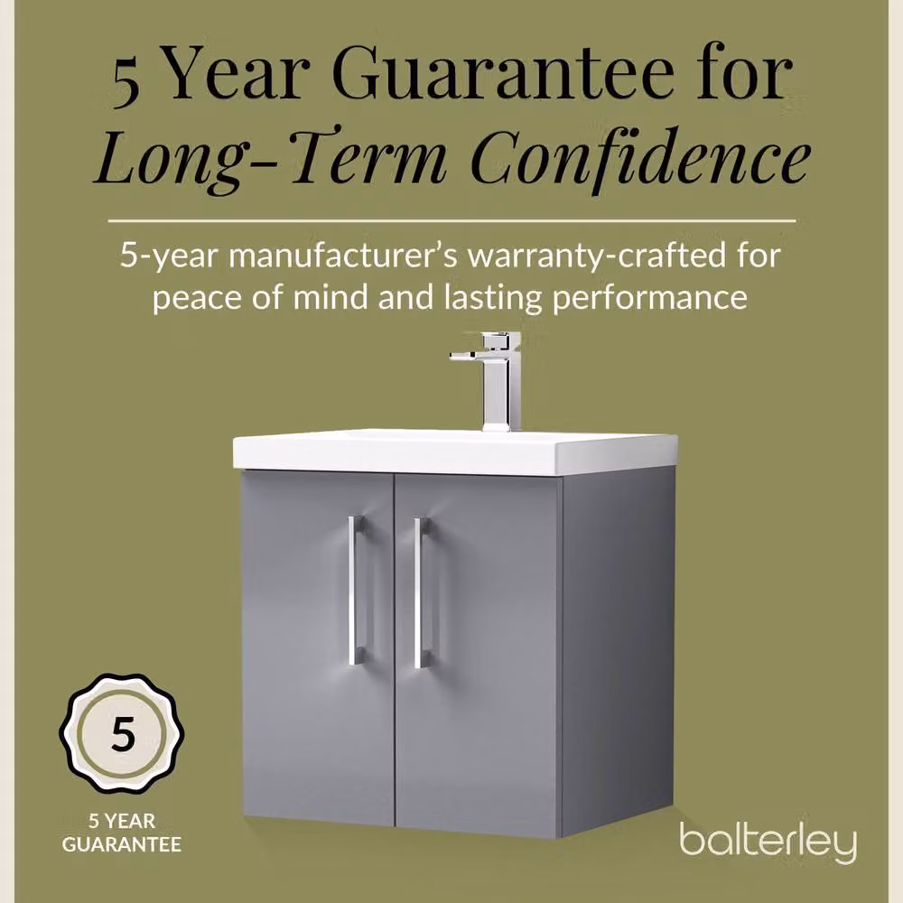 Balterley Modern Wall Hung Bathroom Vanity Unit with 2 Soft Close Doors and Rectangular Mid-Edge Basin, Satin Grey, W: 61 cm, D: 39 cm, H: 57.9 cm – 3