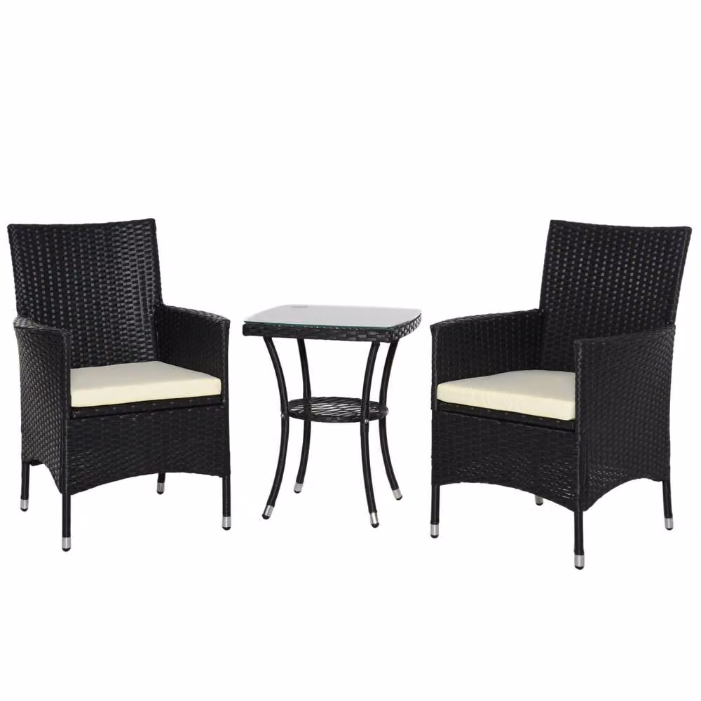 Wyld Haus Rafifi Black 3 Piece Rattan Bistro Set with 2 Armchairs and 2 Tier Table – 2