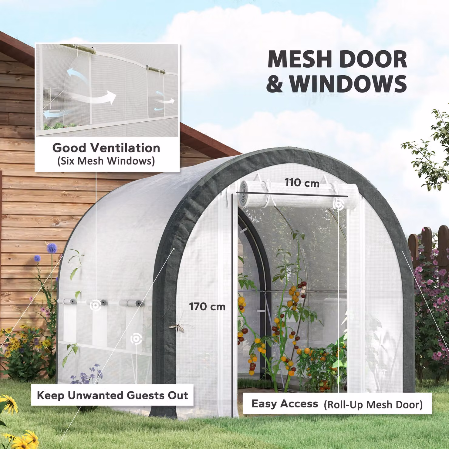 Outsunny White Walk-in Polytunnel Greenhouse with Steel Frame, W/D/H: 300 x 200 x 200 cm – 3