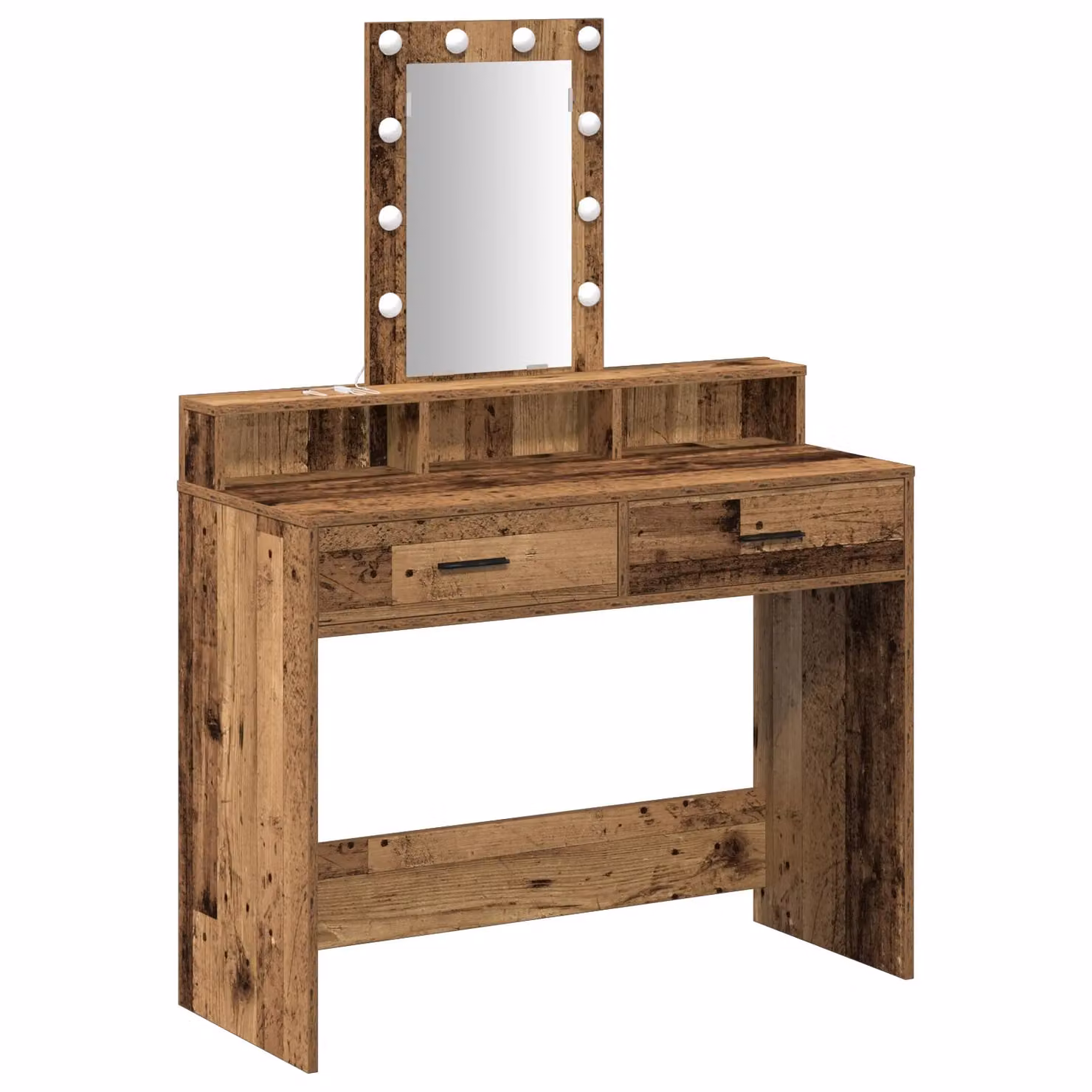 Berkfield Home Vintage Wood Dressing Table with Hollywood LED Lights in Brown, W/D/H: 100 x 41 x 140 cm – 2