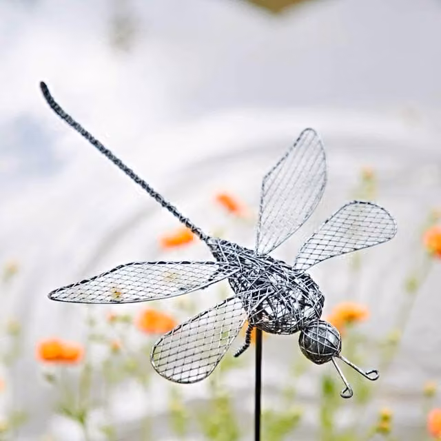 Paper High Anax Metal Dragonfly Garden Stake Decoration in Silver and Black – 1