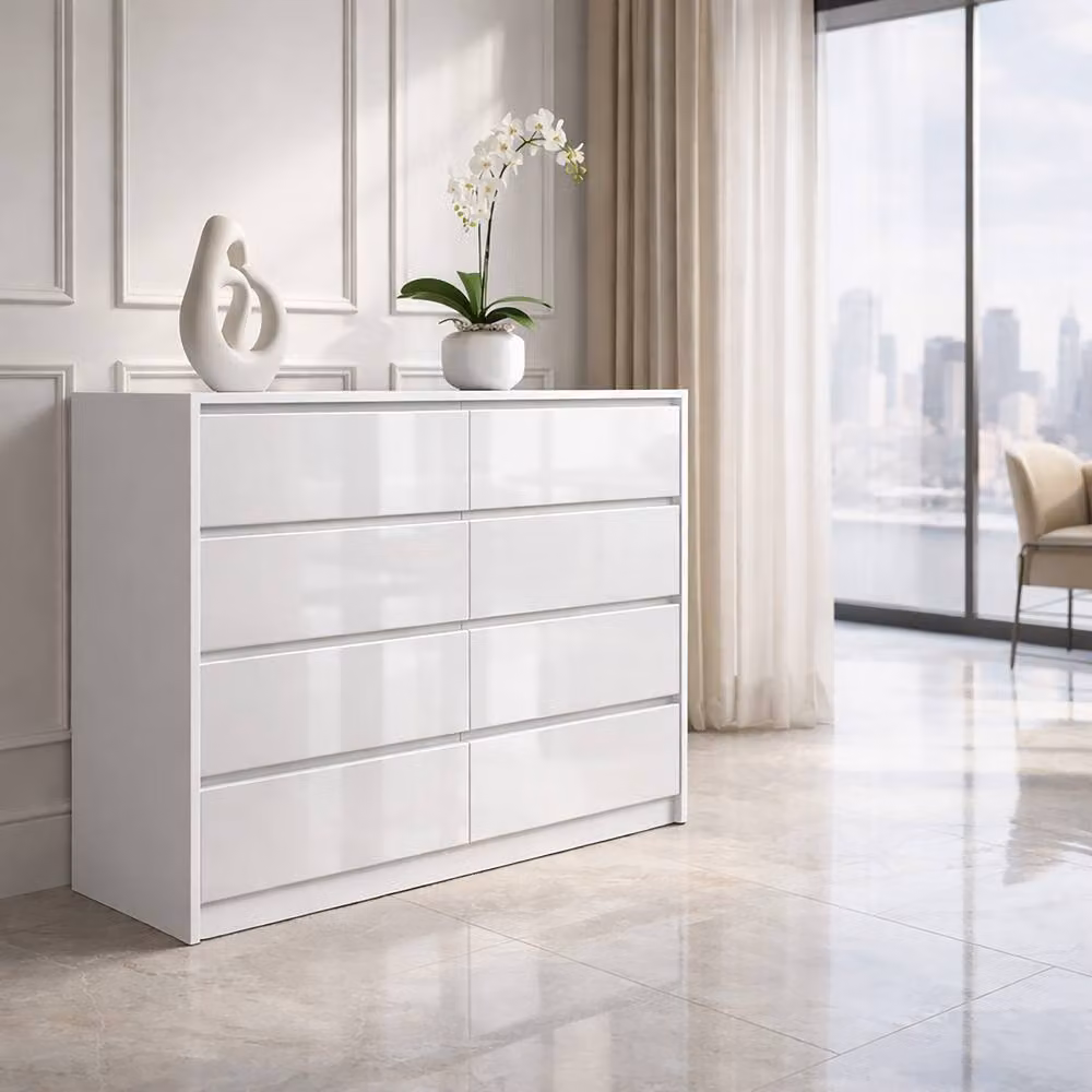 Harmin White 8 Drawer High Gloss Chest of Drawers with Sleek Handleless Design – 2