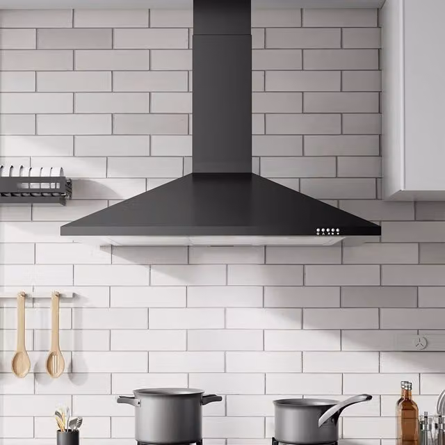 Living Star Black Wall Mounted Range Hood with LED Lights, Width: 90 cm
