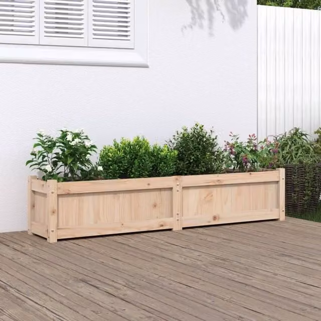 Berkfield Home Brown Solid Wood Pine Garden Planter Tub, W: 150 cm, D: 31 cm, H: 31 cm