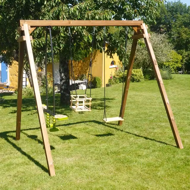 Soulet Pierre Triple Wooden Swing Set in Brown