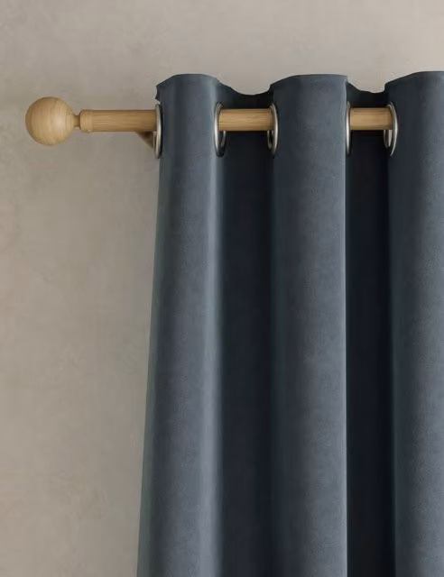 M&S Slate Blue Velvet Eyelet Curtains, Thermal Insulating and Opaque