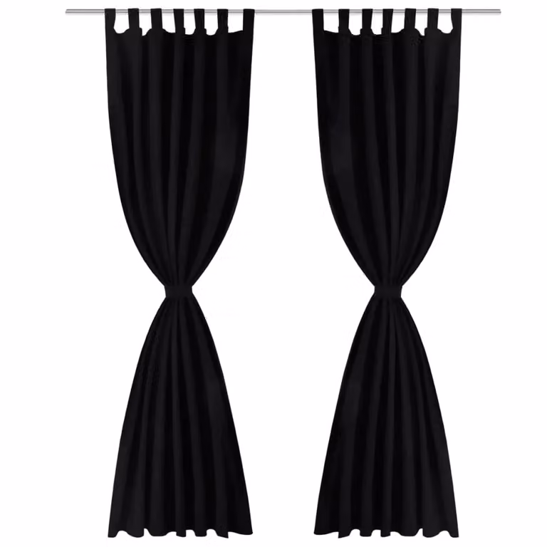 Berkfield Home 2-Piece Black Micro-Satin Fabric Curtains with Tabs, W: 140 cm, H: 225 cm