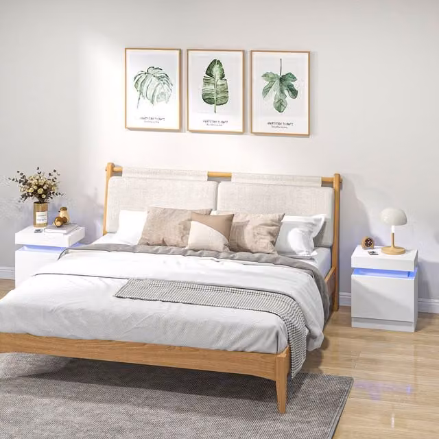 HOMCOM White High Gloss Bedside Table with Integrated Lighting