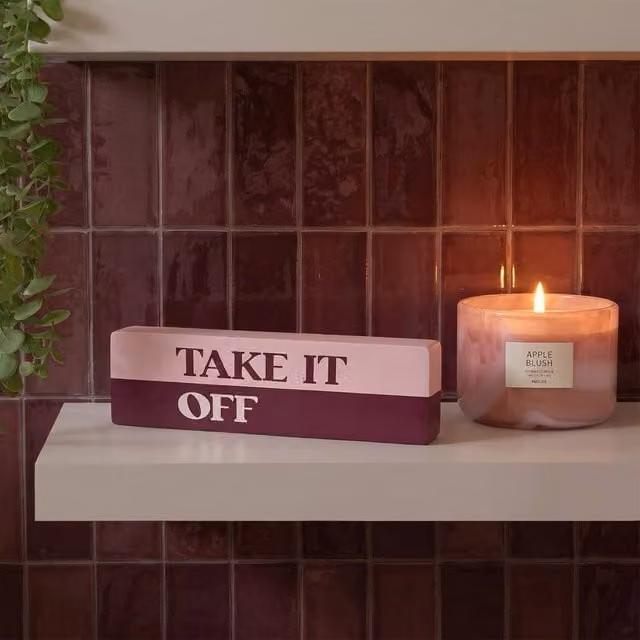 OHS Take It Off Bathroom Slogan Tabletop Ornament in Burgundy – 1