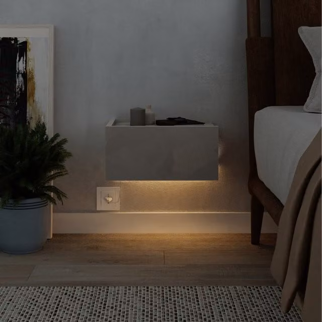 Decortie Onda Floating LED Bedside Table Nightstand with Drawer in Light Sand