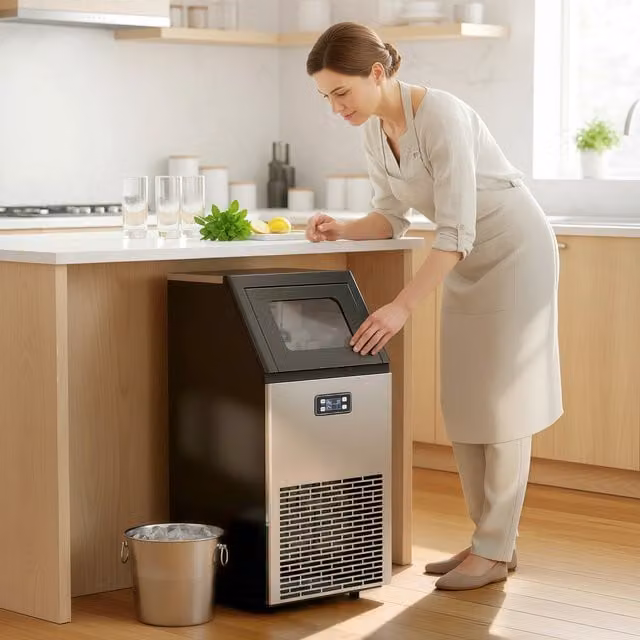 HOMCOM Commercial Ice Maker with Digital Display, 45kg 24H Capacity, Silver Stainless Steel