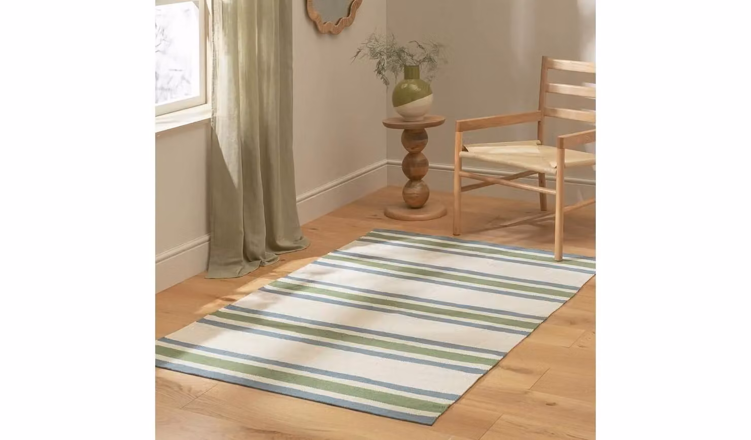Cheap Furniture Warehouse Striped Green and Blue Cotton Flat Weave Rug, W: 120 cm, L: 170 cm