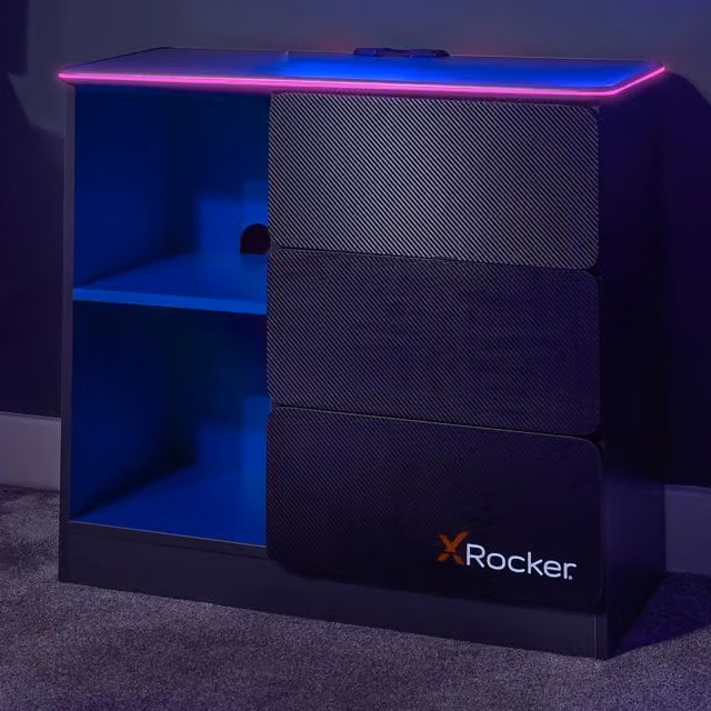 X Rocker CARBON-TEK Blue 3 Drawer Chest with Integrated LED Lighting and Media Compartments