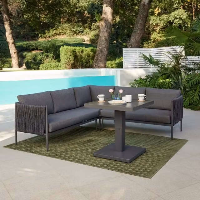 GRS Khalifa Rope Garden Range Grey Corner Sofa Set