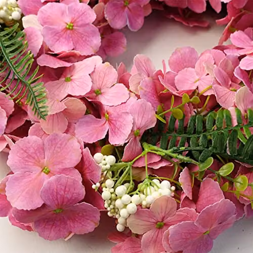 Leaf Design Pink Artificial Floral Blossom Wreath, Diameter: 40 cm – 2