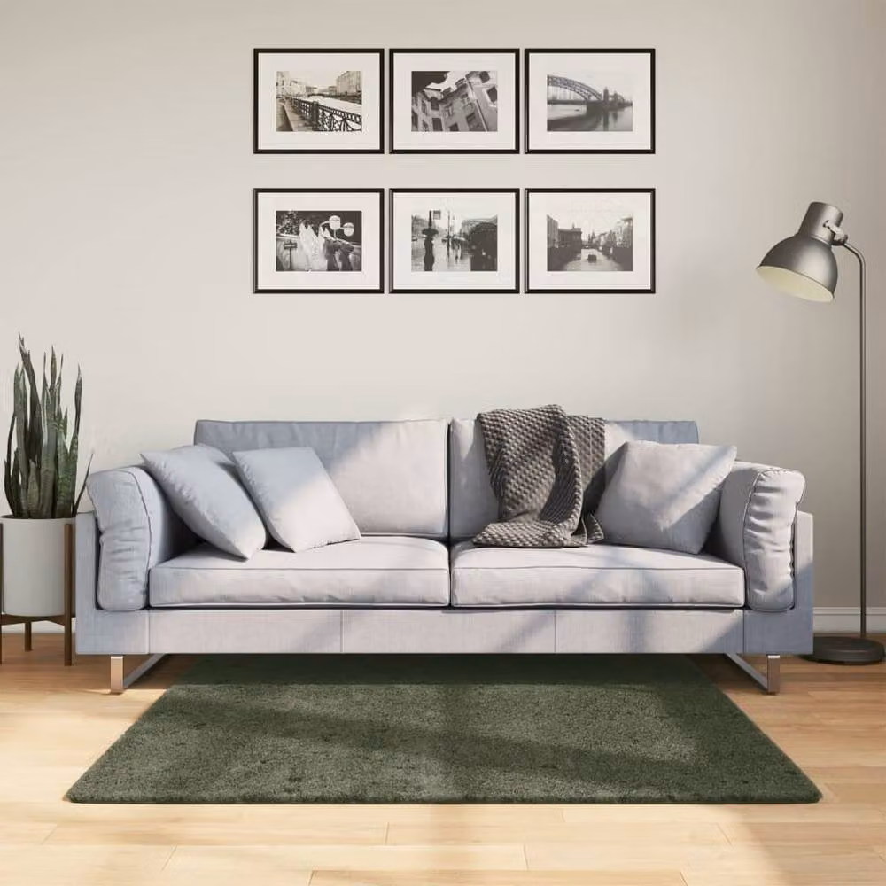 Berkfield Home HUARTE Square Short Pile Washable Rug in Forest Green, W/D/H: 120 x 120 x 1 cm – 1