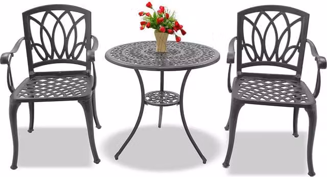 Centurion Supports Positano Bistro Set with Table and 2 Chairs in Grey Lacquered Metal