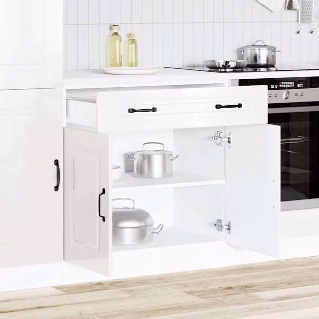 Berkfield Home Kalmar High Gloss White Kitchen Base Cabinet with Hinged Doors and Internal Shelves