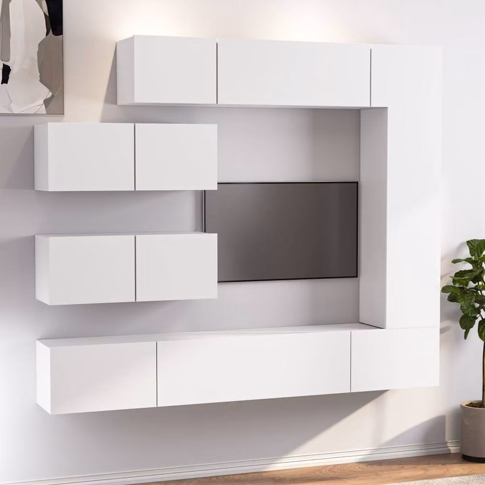 Berkfield Home 7 Piece Classic White Wall Mounted TV Cabinet Set in Engineered Wood – 2