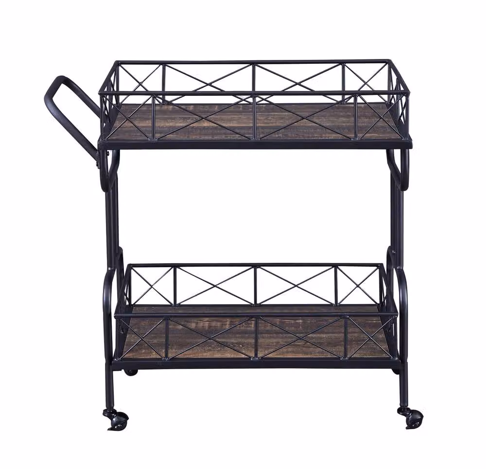 Mona Vale Furniture Industrial 2-Tier Metal Bar Cart with Castors in Grey and Black – 2