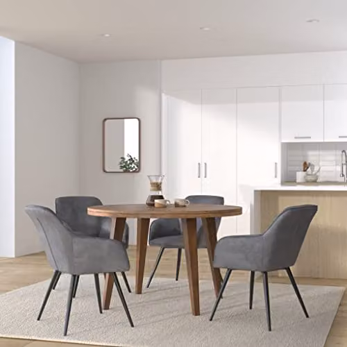 tectake Set of 4 Marilyn Dining Chairs in Grey Velvet with Black Metal Legs – 2