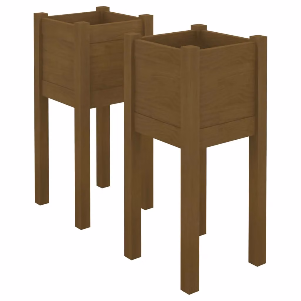 Berkfield Home Garden Planters, 2 Piece Set, Brown, Solid Wood, W/D/H: 31 x 31 x 70 cm – 2