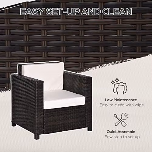 Outsunny Brown Rattan Garden Armchair with Cushions – 6