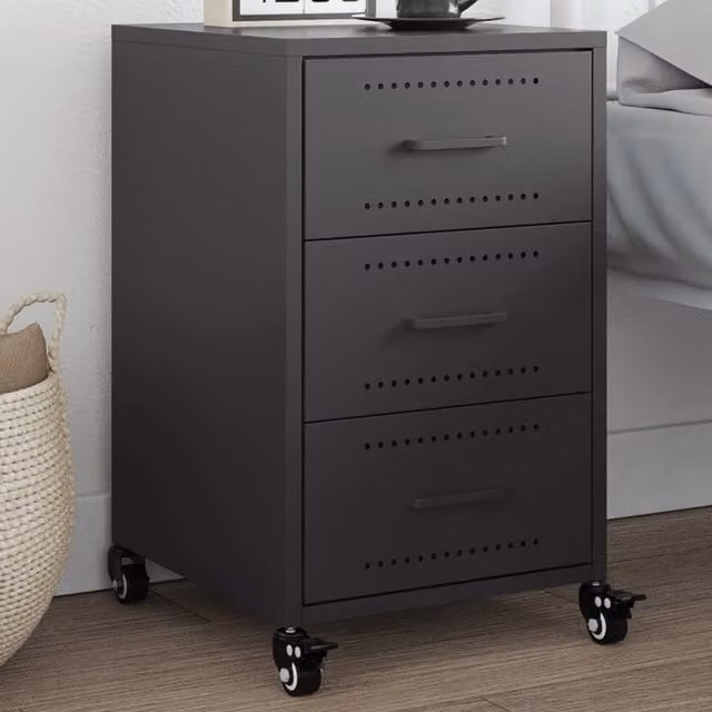 Berkfield Home Black Metal Bedside Cabinet W/D/H: 36 x 39 x 59 cm – 1