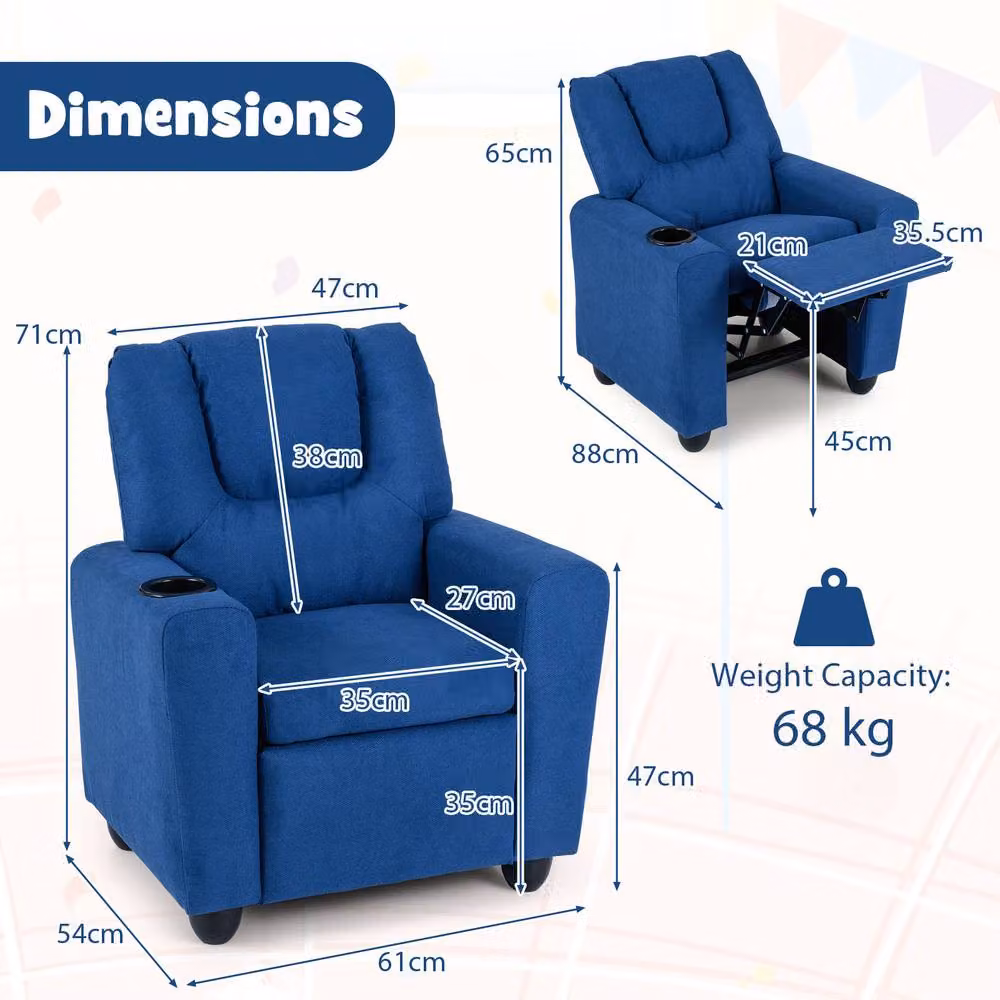 CASART Kids Recliner Chair in Blue, Adjustable PU Leather Armchair with Solid Wood Frame – 2