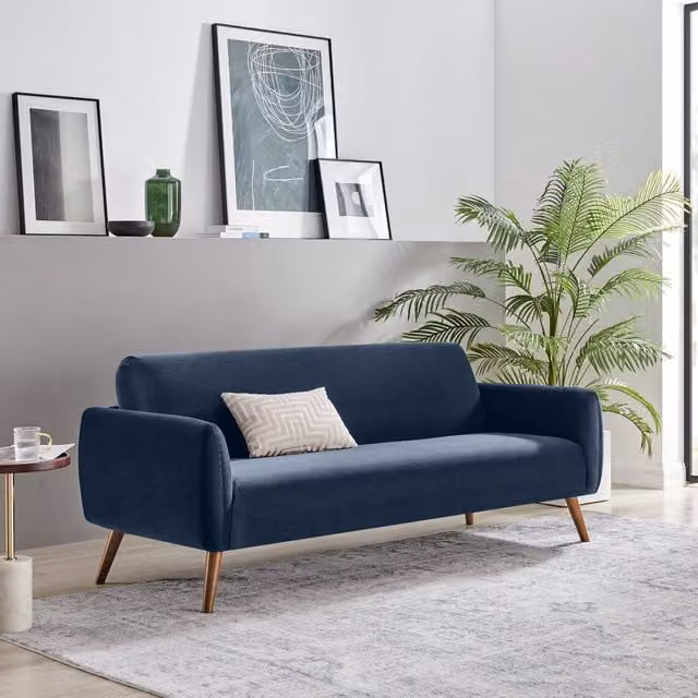 FurnitureboxUK Teddy 3 Seater Upholstered Velvet Sofa in Blue