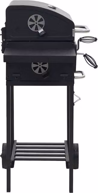 Berkfield Home Charcoal BBQ Grill with Warming Rack, Thermometer and Wheels, Black