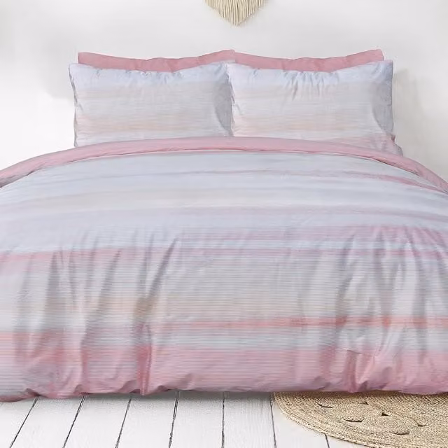 Smart Living Reversible Ribbed Velvet Duvet Cover and Pillowcases, Pink, W: 180 cm, L: 200 cm