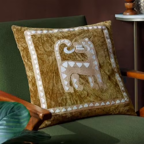 Wylder Dynasty Tiger Embroidered Chenille and Cotton Filled Cushion, Green, W/D/H: 50 x 50 x 50 cm – 4