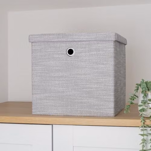 JVL Serena Foldable Fabric Storage Box with Lid, Grey, W/D/H: 30.0 x 28.0 x 30.0 cm – 3