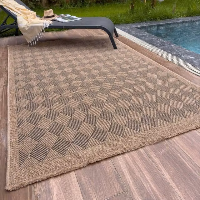 THE RUGS Jute Look Diamond Design Outdoor Rug in Dark Grey and Beige, W: 240 cm, D: 340 cm