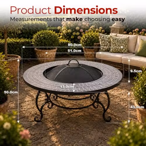 Centurion Supports Fireology Ginessa Garden Fire Pit Brazier and Coffee Table with Mosaic Ceramic Tiles in Grey and Black – 5