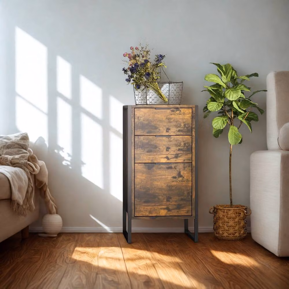 Pirlo Plush Industrial 3 Drawer Chest of Drawers Storage Unit in Brown, W: 76.5 cm, D: 40 cm, H: 39 cm – 3