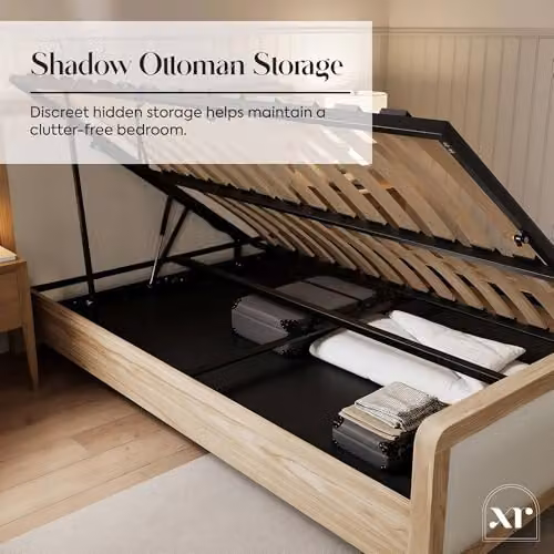 X Rocker Leonie Shadow Ottoman Double Bed Frame with Upholstered Fabric Headboard and Lift Up Base, Ash, W: 140 cm, D: 200 cm, H: 137 cm – 3