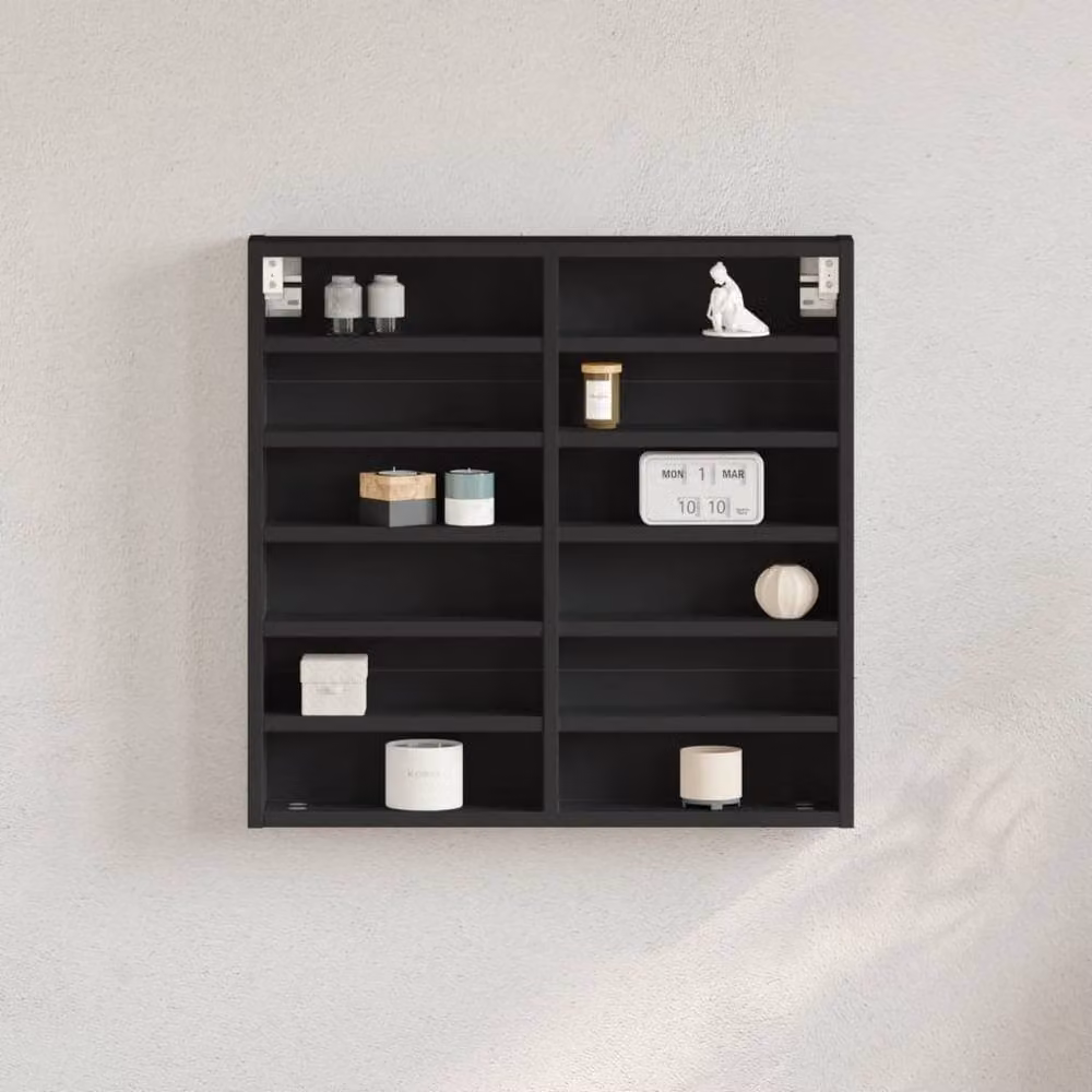 Berkfield Home Black Wall Mounted Vitrine Cabinet with Glass Doors and Internal Shelves, W/D/H: 60 x 8.5 x 58 cm – 2