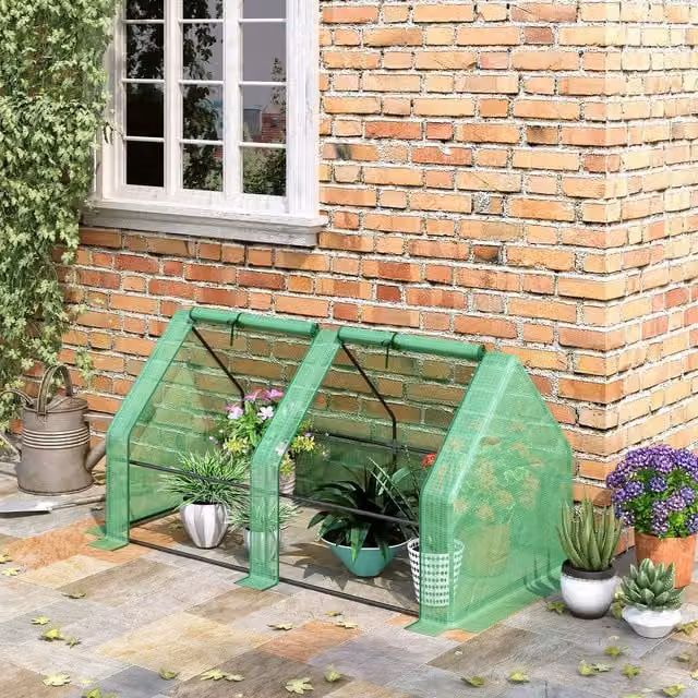 OUTSUNNY Mini Freestanding Greenhouse with Steel Frame, PE Cover and Window, Green, W/D/H: 90 x 90 x 90 cm – 1