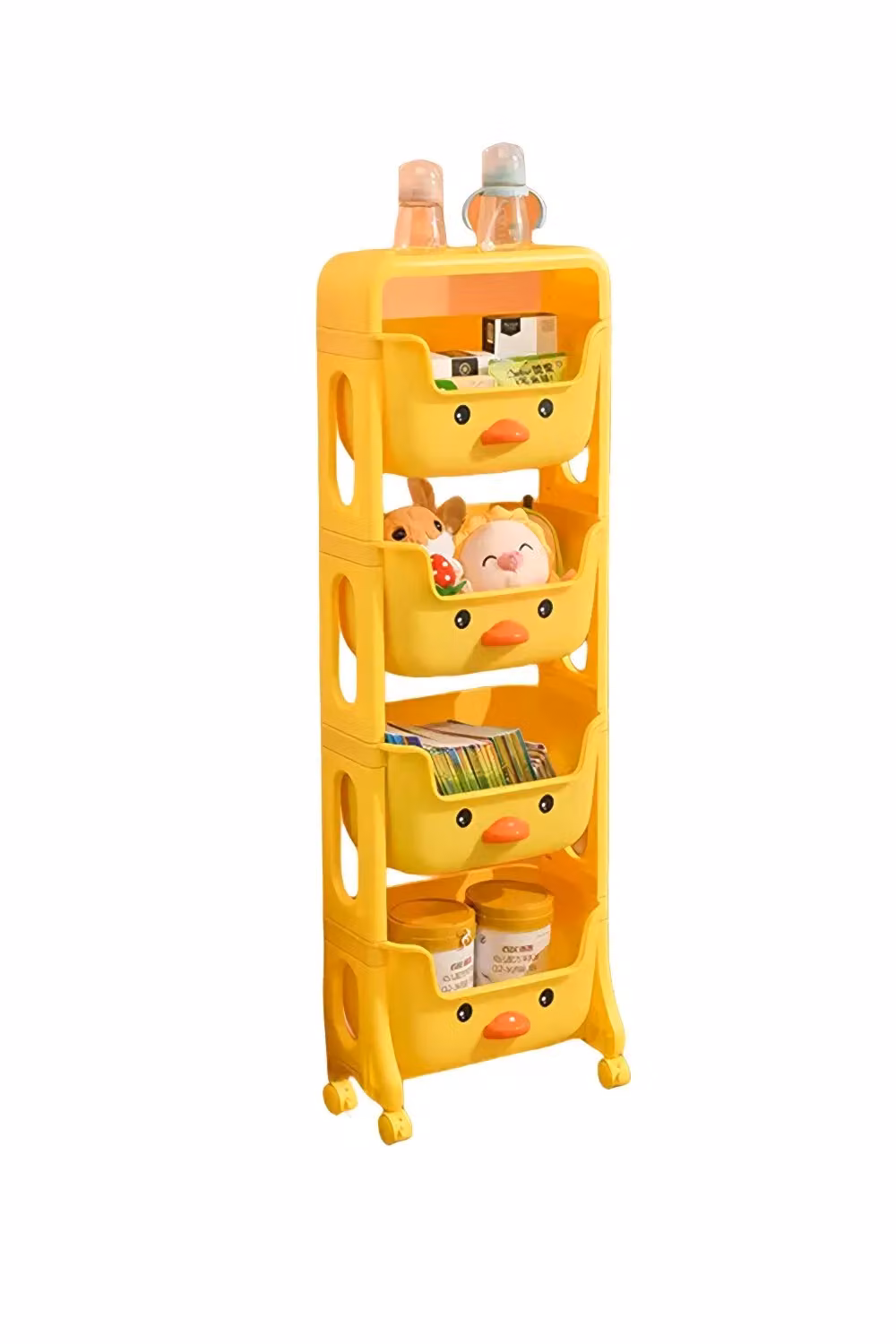 Livingandhome 4-Tier Rolling Toy Storage Rack Trolley Cart in Yellow – 2