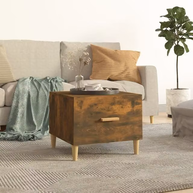 Berkfield Home Smoked Oak Coffee Table in Brown, W/D/H: 50 x 50 x 40 cm – 1