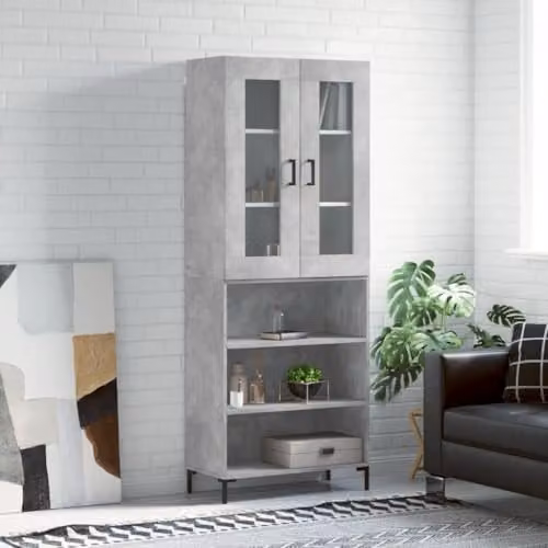 vidaXL Modern Highboard in Concrete Grey, W/D/H: 69.5 x 34 x 180 cm – 2