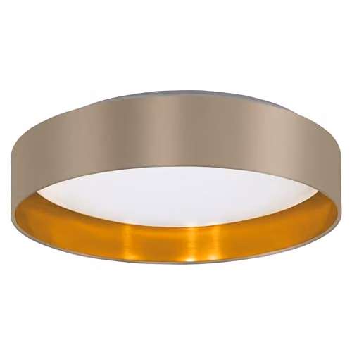 Eglo Maserlo 2 LED Ceiling Light, Modern Square Fabric Flush Mount in White and Gold/Brass