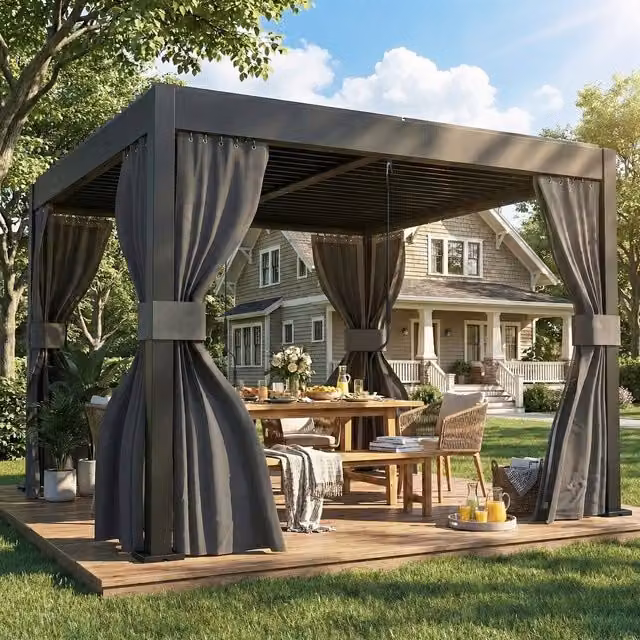Outsunny Aluminium Louvered Pergola with Metal Roof, Anthracite Grey, W: 300 cm x D: 300 cm x H: 300 cm